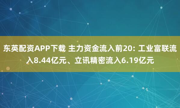 东英配资APP下载 主力资金流入前20: 工业富联流入8.44亿元、立讯精密流入6.19亿元